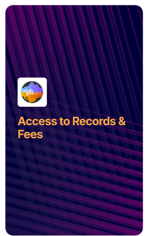 Report cover for Access to Records & Fees on a purple background with diagonal lines.