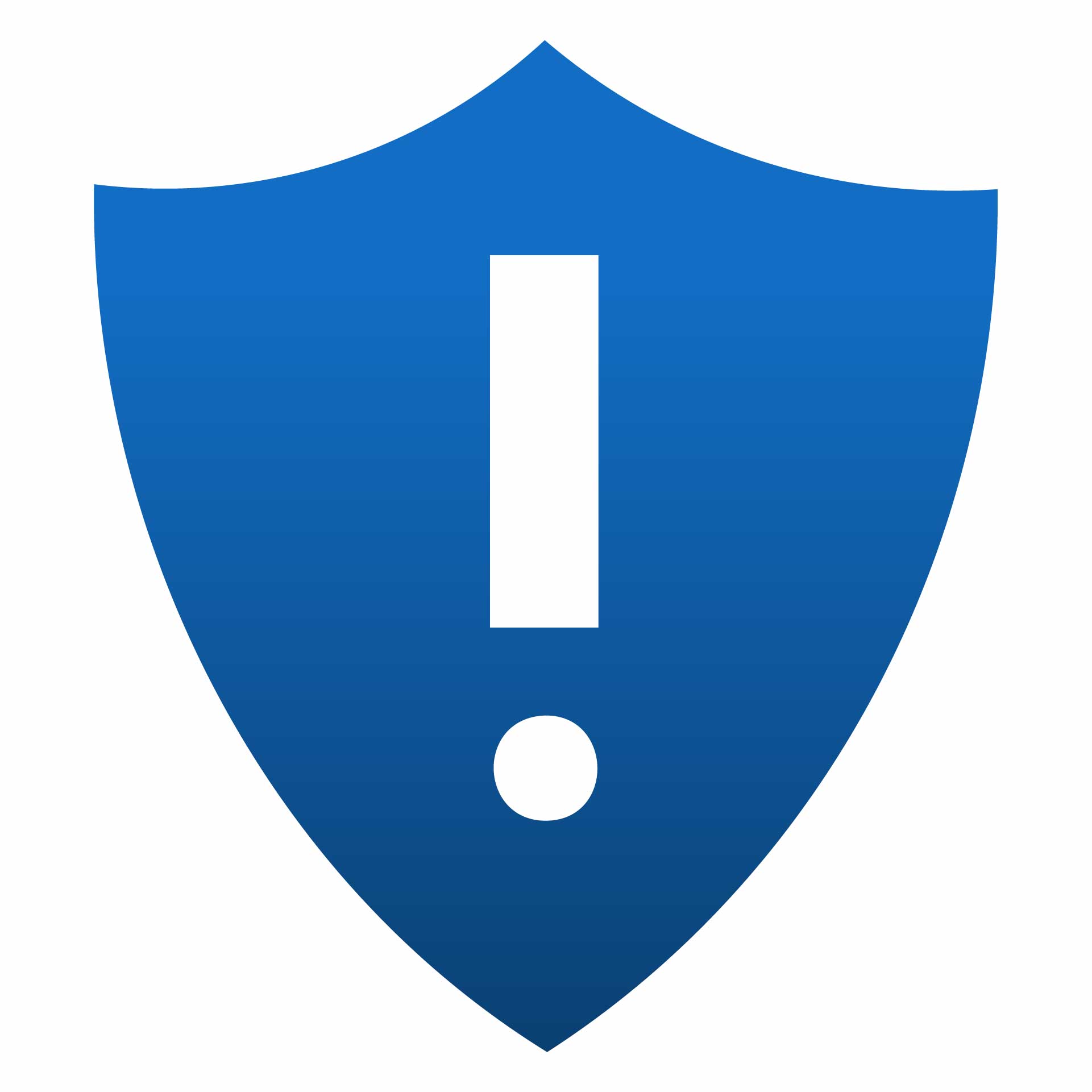 blue shield with explanation point in the middle