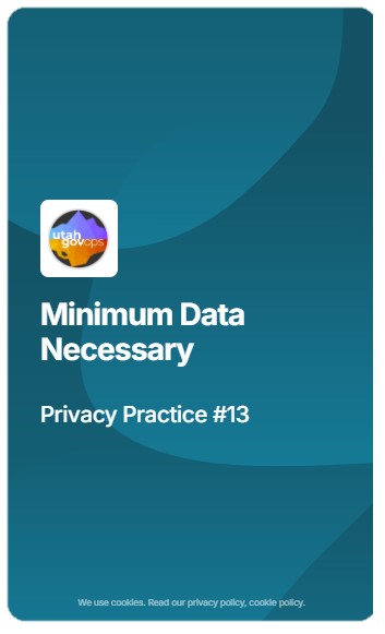 Report cover for Minimum Data Necessary, Privacy Practice #13, on a teal abstract background.